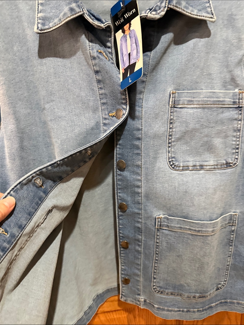 Well Worn Light Blue Denim Jacket with Patch Pockets - Picture 6 of 6